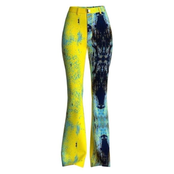 NwoT FINESSE Thea Multi Print Abstract High-rise Flare Leg Pants Long - Size M - Picture 1 of 7